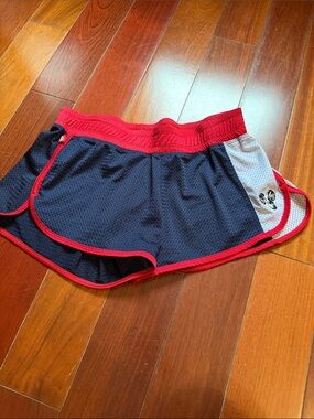 Navy Athletic Mesh Shorts with Red Trim